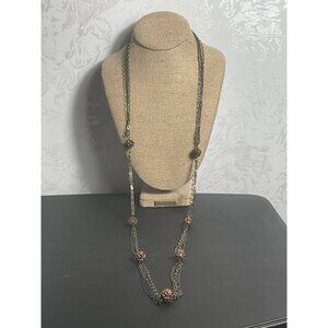 Vintage Multicolor Long Necklace With Sparkling Beads & Gunmetal Chains
